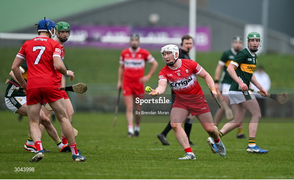 9 February 2025; Richie Mullan of Derry during the Allianz Hurling League Division 2 match between Kerry and Derry at Austin Stack Park in Tralee, Kerry. Photo by Brendan Moran/Sportsfile