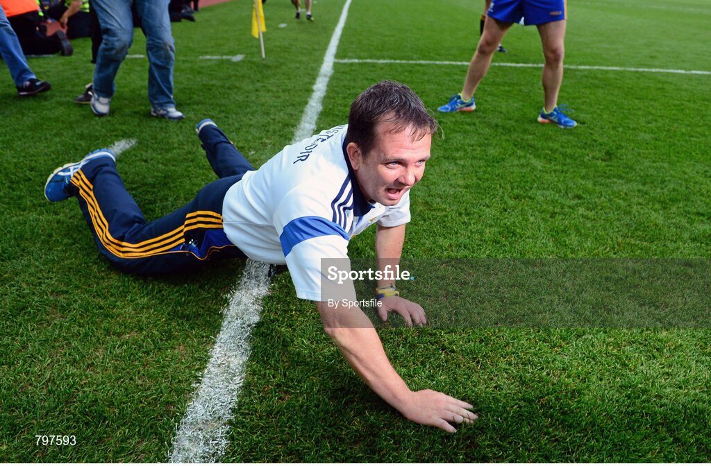 28 September 2013; Clare manager Davy Fitzgerald celebrates at the final whistle. GAA Hurling All-Ireland Senior Championship Final Replay, Cork v Clare, Croke Park, Dublin. Photo by Sportsfile
