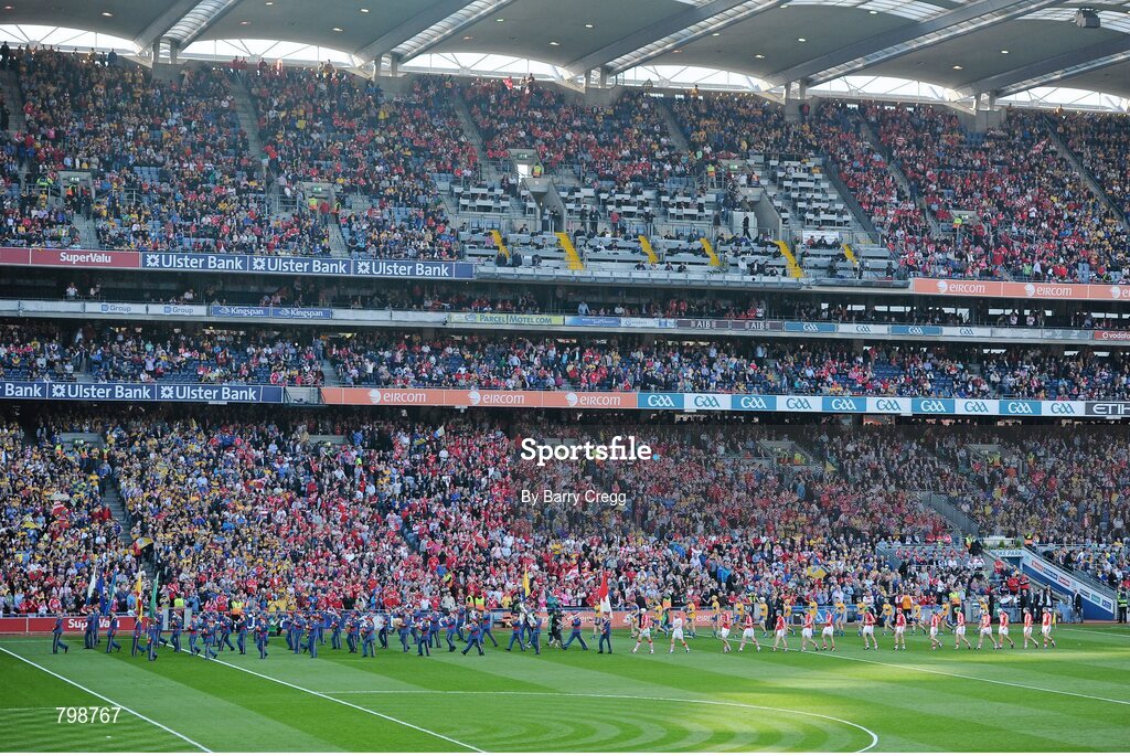 28 September 2013; A general view of the teams following the Artane School of Music Band during the parade ahead of the game. GAA Hurling All-Ireland Senior Championship Final Replay, Cork v Clare, Croke Park, Dublin. Picture credit: Barry Cregg / SPORTSFILE