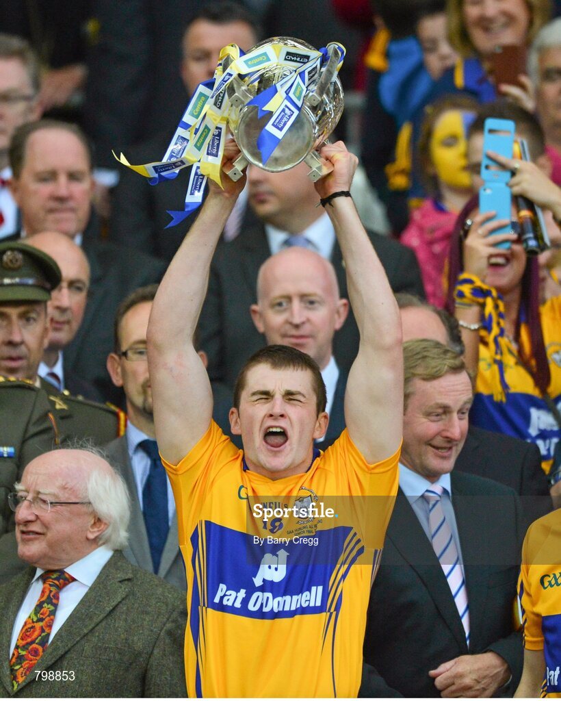 28 September 2013; Liam Markham, Clare, lifts the Liam MacCarthy cup after the game. GAA Hurling All-Ireland Senior Championship Final Replay, Cork v Clare, Croke Park, Dublin. Picture credit: Barry Cregg / SPORTSFILE