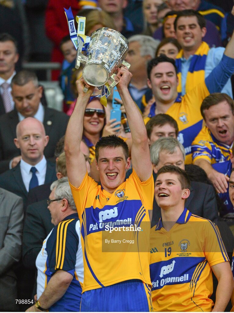 28 September 2013; Conor Ryan, Clare, lifts the Liam MacCarthy cup after the game. GAA Hurling All-Ireland Senior Championship Final Replay, Cork v Clare, Croke Park, Dublin. Picture credit: Barry Cregg / SPORTSFILE
