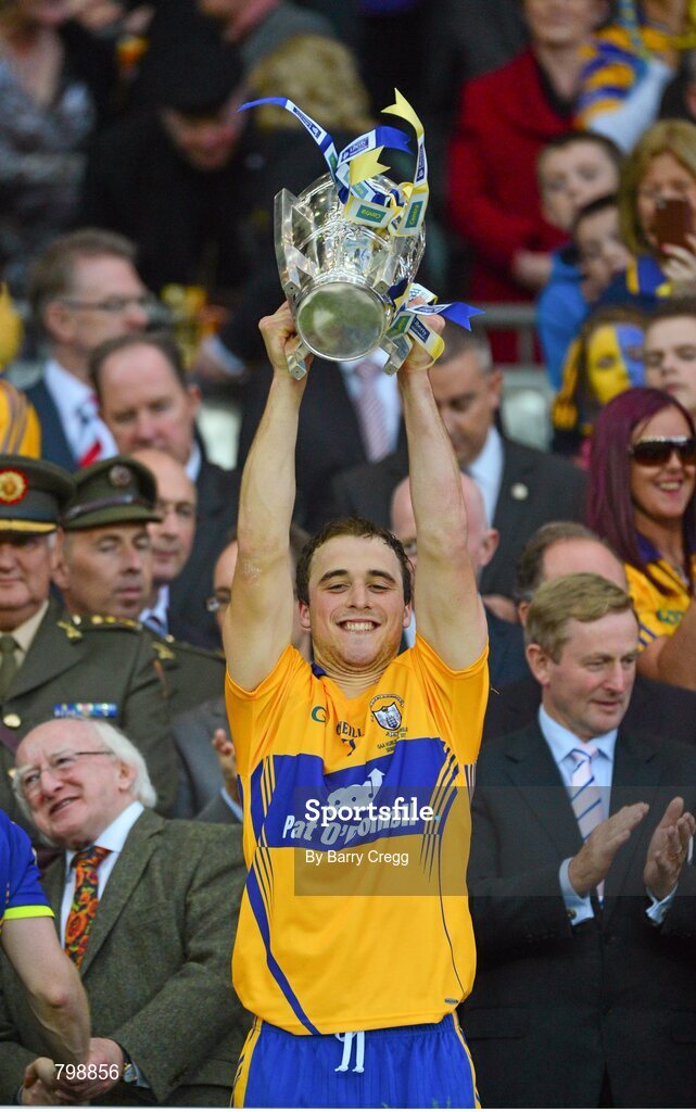 28 September 2013; Conor McGrath, Clare, lifts the Liam MacCarthy cup after the game. GAA Hurling All-Ireland Senior Championship Final Replay, Cork v Clare, Croke Park, Dublin. Picture credit: Barry Cregg / SPORTSFILE