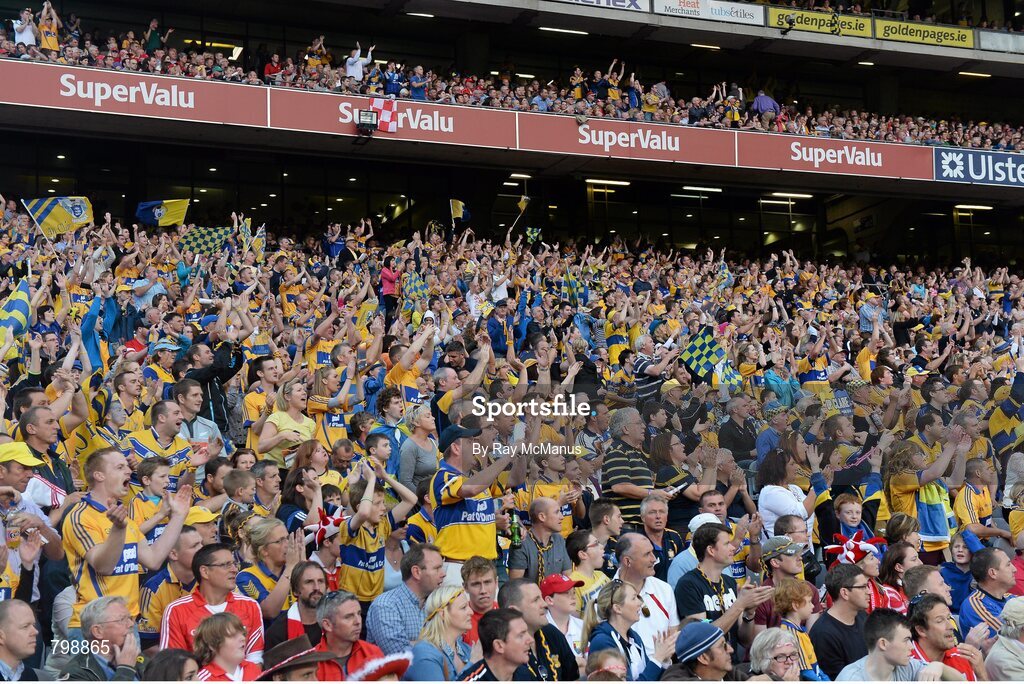 28 September 2013; Clare and Cork supporters watch the game. GAA Hurling All-Ireland Senior Championship Final Replay, Cork v Clare, Croke Park, Dublin. Picture credit: Ray McManus / SPORTSFILE