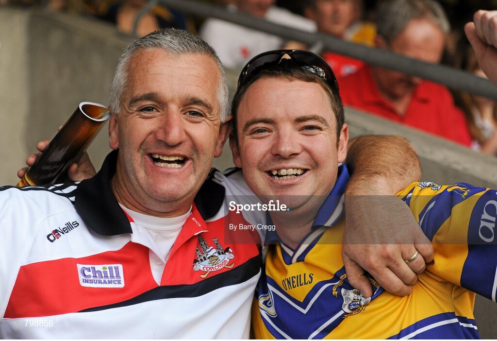 28 September 2013; Sean O'Callaghan, from Inchigeelagh, Co. Cork, and Michael Hogan, from Sixmilebridge, Co. Clare, before the game. GAA Hurling All-Ireland Senior Championship Final Replay, Cork v Clare, Croke Park, Dublin. Picture credit: Barry Cregg / SPORTSFILE