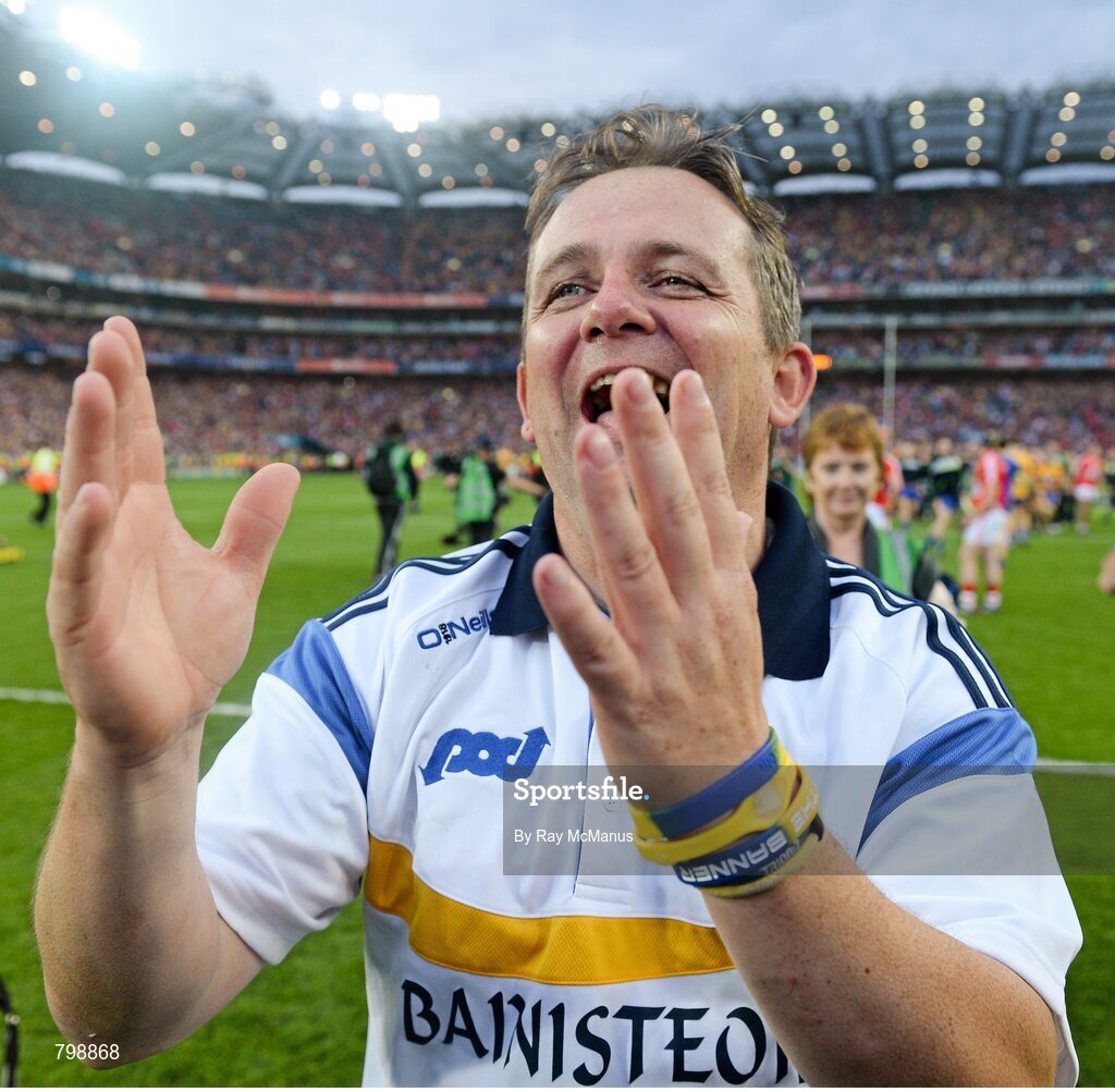 28 September 2013; Clare manager Davy Fitzgerald celebrates after the game. GAA Hurling All-Ireland Senior Championship Final Replay, Cork v Clare, Croke Park, Dublin. Picture credit: Ray McManus / SPORTSFILE