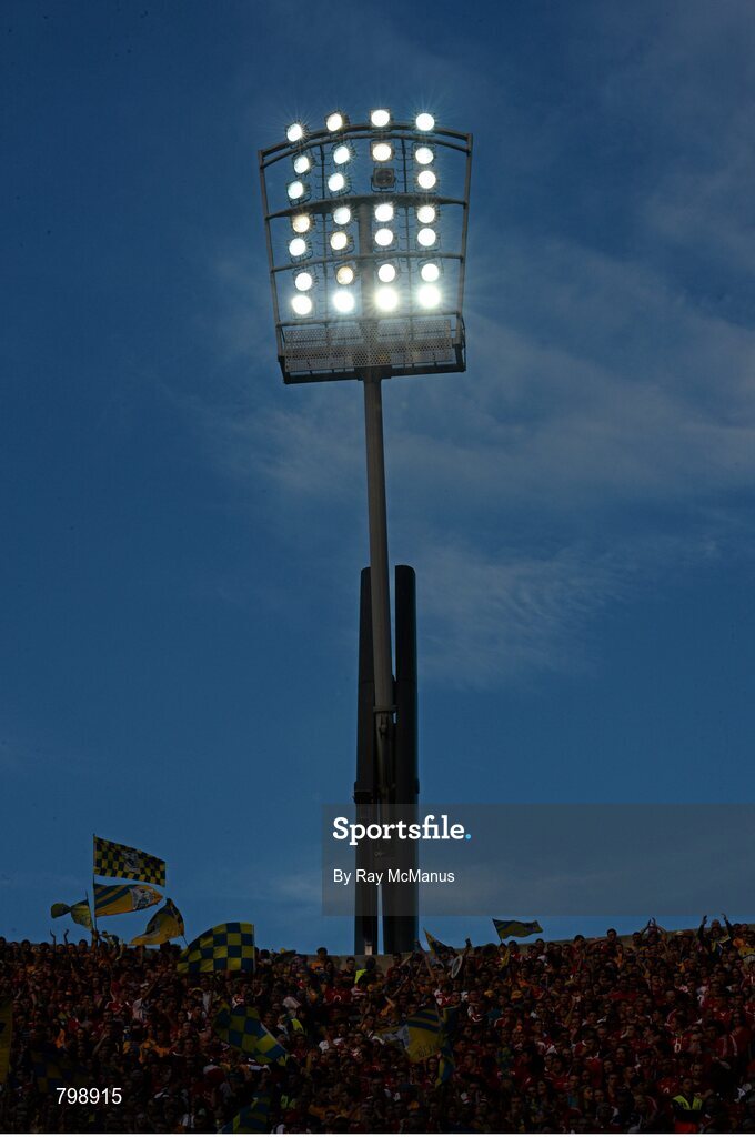 28 September 2013; The floodlights on Hill 16. GAA Hurling All-Ireland Senior Championship Final Replay, Cork v Clare, Croke Park, Dublin. Picture credit: Ray McManus / SPORTSFILE