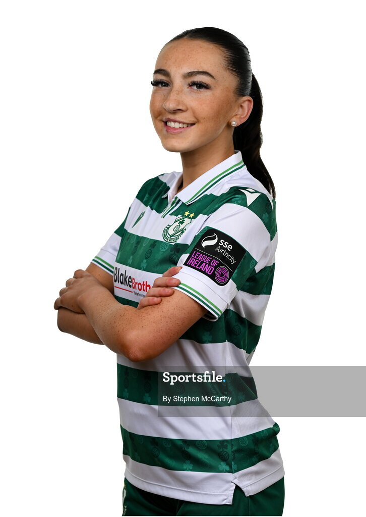 15 February 2025; Ella Kelly during a Shamrock Rovers squad portraits session at Tallaght Stadium in Dublin. Photo by Stephen McCarthy/Sportsfile