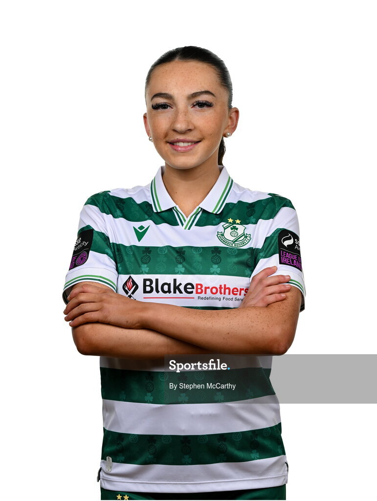 15 February 2025; Ella Kelly during a Shamrock Rovers squad portraits session at Tallaght Stadium in Dublin. Photo by Stephen McCarthy/Sportsfile