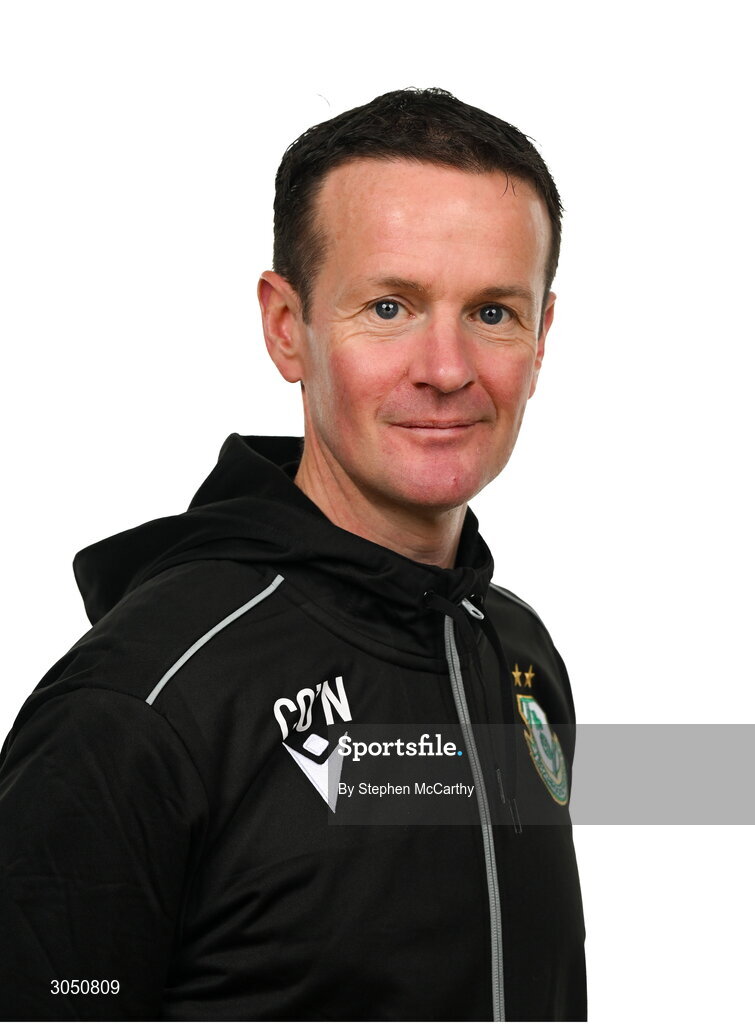 15 February 2025; Head coach Collie O'Neill during a Shamrock Rovers squad portraits session at Tallaght Stadium in Dublin. Photo by Stephen McCarthy/Sportsfile