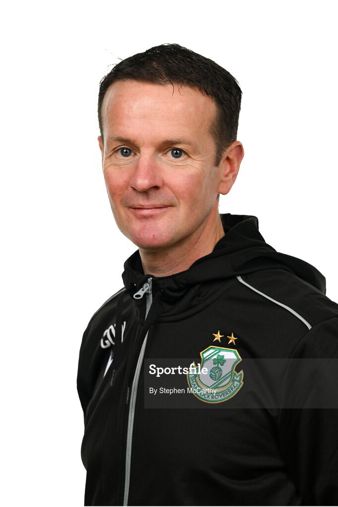 15 February 2025; Head coach Collie O'Neill during a Shamrock Rovers squad portraits session at Tallaght Stadium in Dublin. Photo by Stephen McCarthy/Sportsfile