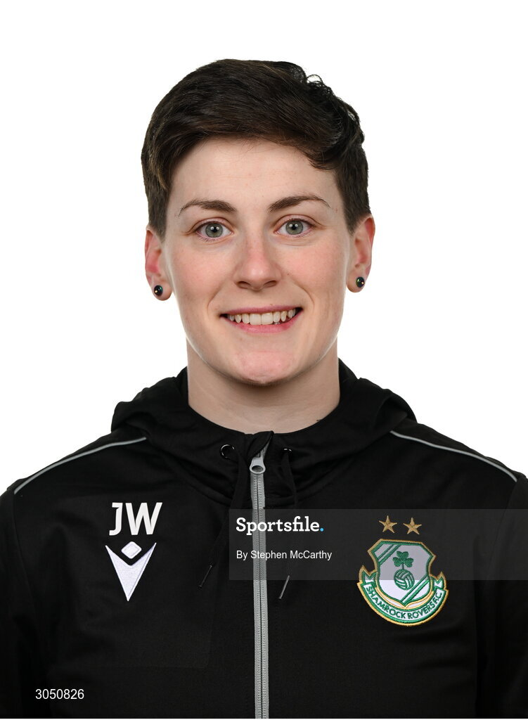 15 February 2025; Kit and equipment manager Jessica White during a Shamrock Rovers squad portraits session at Tallaght Stadium in Dublin. Photo by Stephen McCarthy/Sportsfile