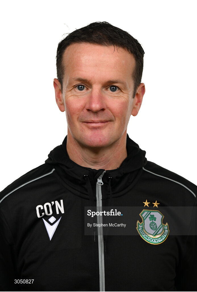 15 February 2025; Head coach Collie O'Neill during a Shamrock Rovers squad portraits session at Tallaght Stadium in Dublin. Photo by Stephen McCarthy/Sportsfile