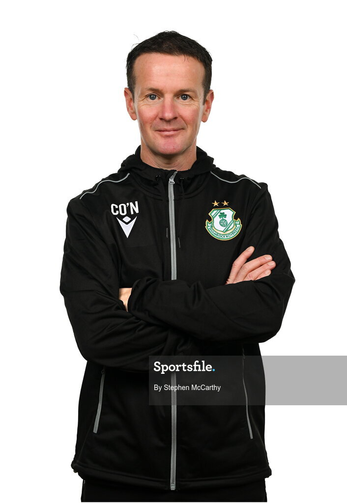 15 February 2025; Head coach Collie O'Neill during a Shamrock Rovers squad portraits session at Tallaght Stadium in Dublin. Photo by Stephen McCarthy/Sportsfile
