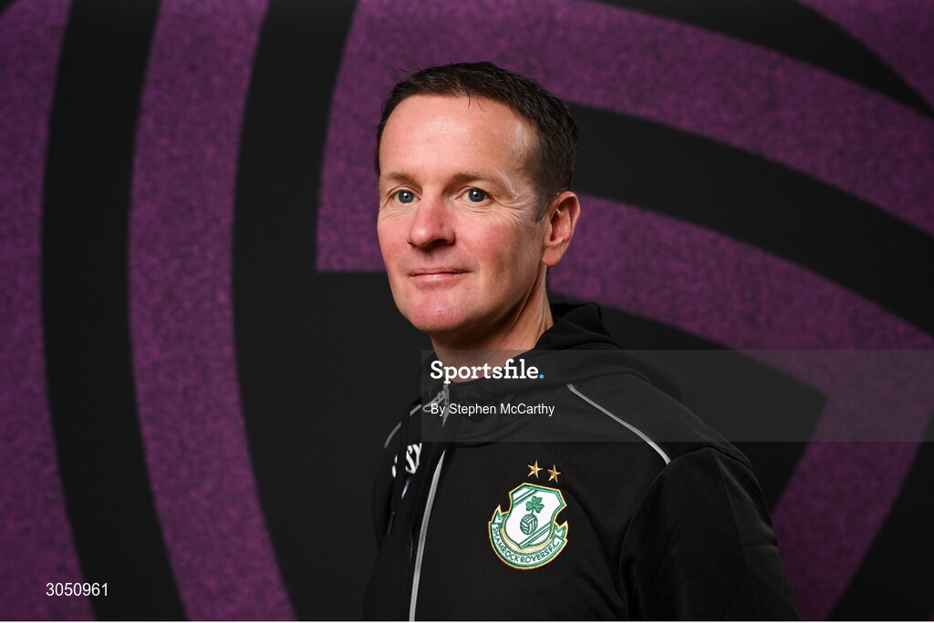 15 February 2025; Head coach Collie O'Neill during a Shamrock Rovers squad portraits session at Tallaght Stadium in Dublin. Photo by Stephen McCarthy/Sportsfile