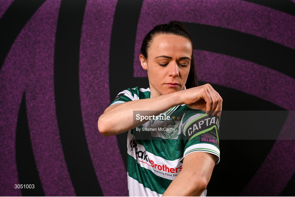 15 February 2025; Áine O'Gorman during a Shamrock Rovers squad portraits session at Tallaght Stadium in Dublin. Photo by Stephen McCarthy/Sportsfile