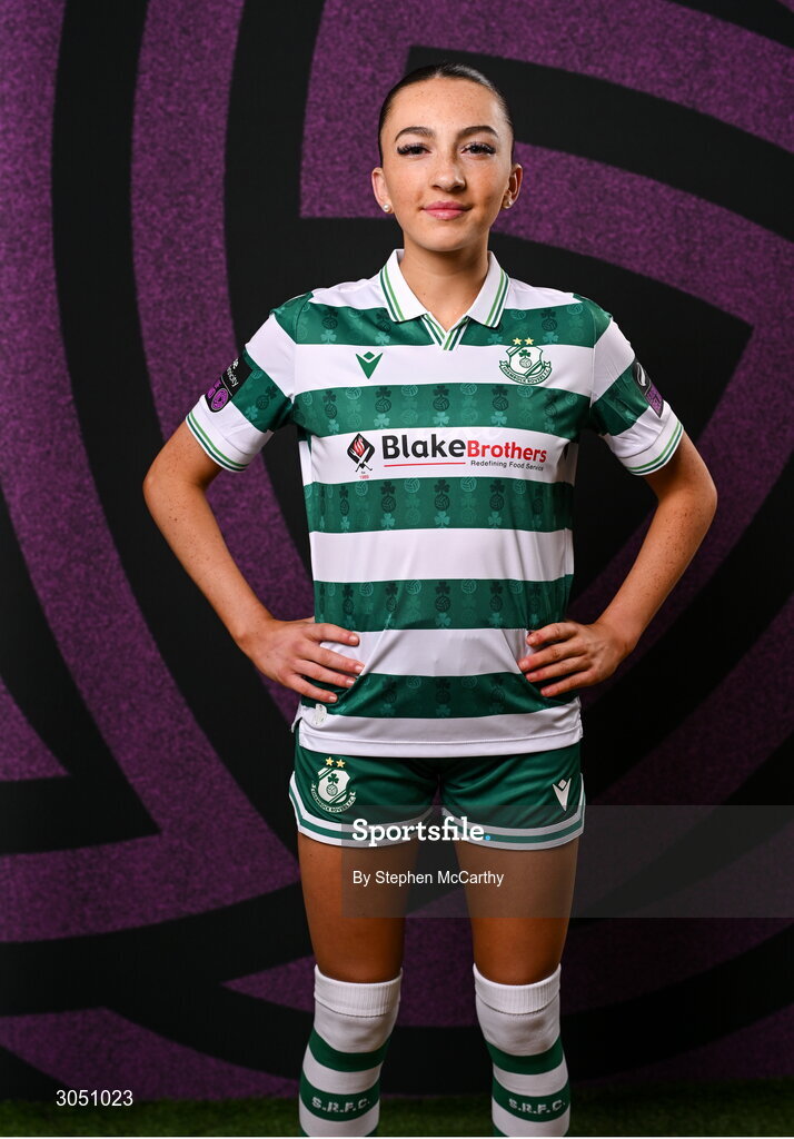 15 February 2025; Ella Kelly during a Shamrock Rovers squad portraits session at Tallaght Stadium in Dublin. Photo by Stephen McCarthy/Sportsfile