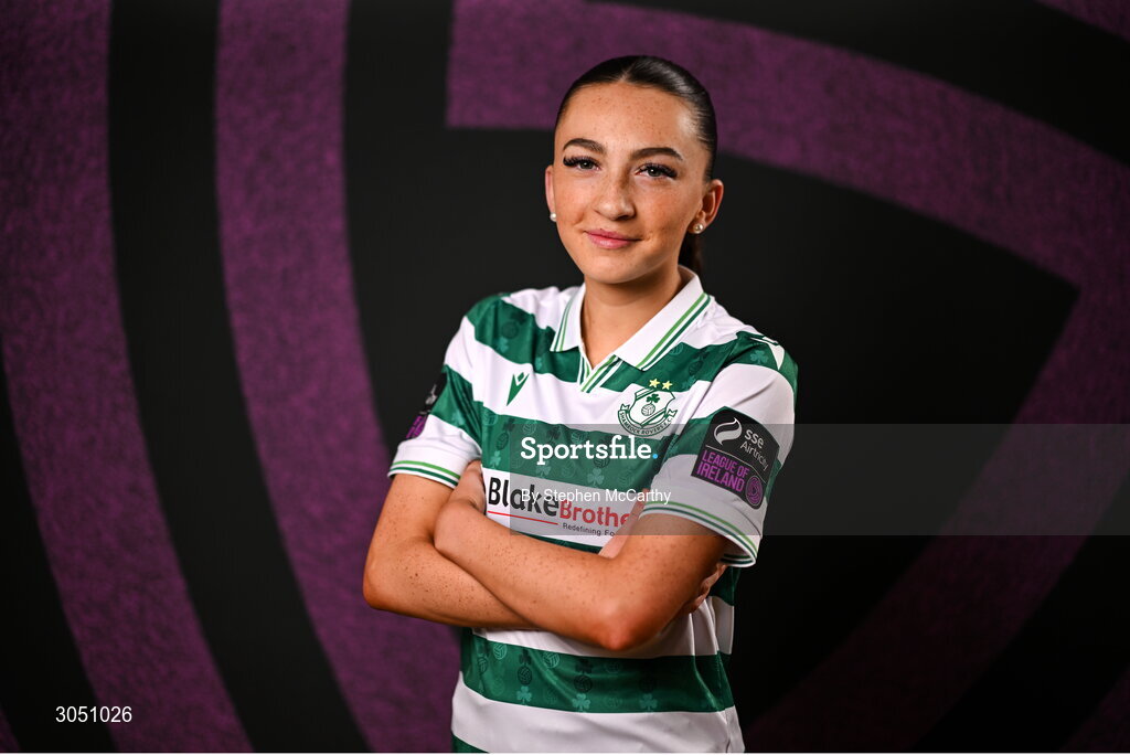 15 February 2025; Ella Kelly during a Shamrock Rovers squad portraits session at Tallaght Stadium in Dublin. Photo by Stephen McCarthy/Sportsfile