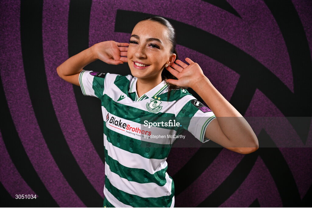 15 February 2025; Ella Kelly during a Shamrock Rovers squad portraits session at Tallaght Stadium in Dublin. Photo by Stephen McCarthy/Sportsfile