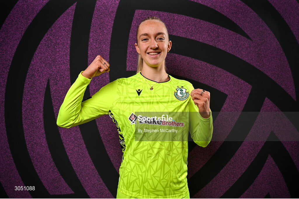 15 February 2025; Goalkeeper Katie Keane during a Shamrock Rovers squad portraits session at Tallaght Stadium in Dublin. Photo by Stephen McCarthy/Sportsfile
