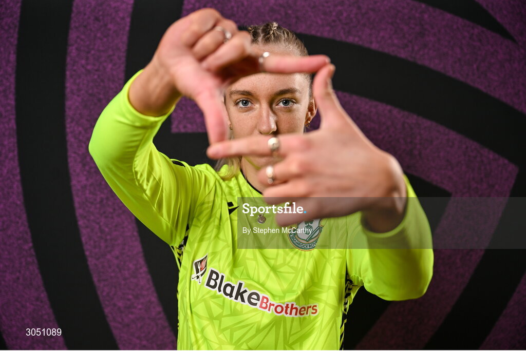 15 February 2025; Goalkeeper Katie Keane during a Shamrock Rovers squad portraits session at Tallaght Stadium in Dublin. Photo by Stephen McCarthy/Sportsfile