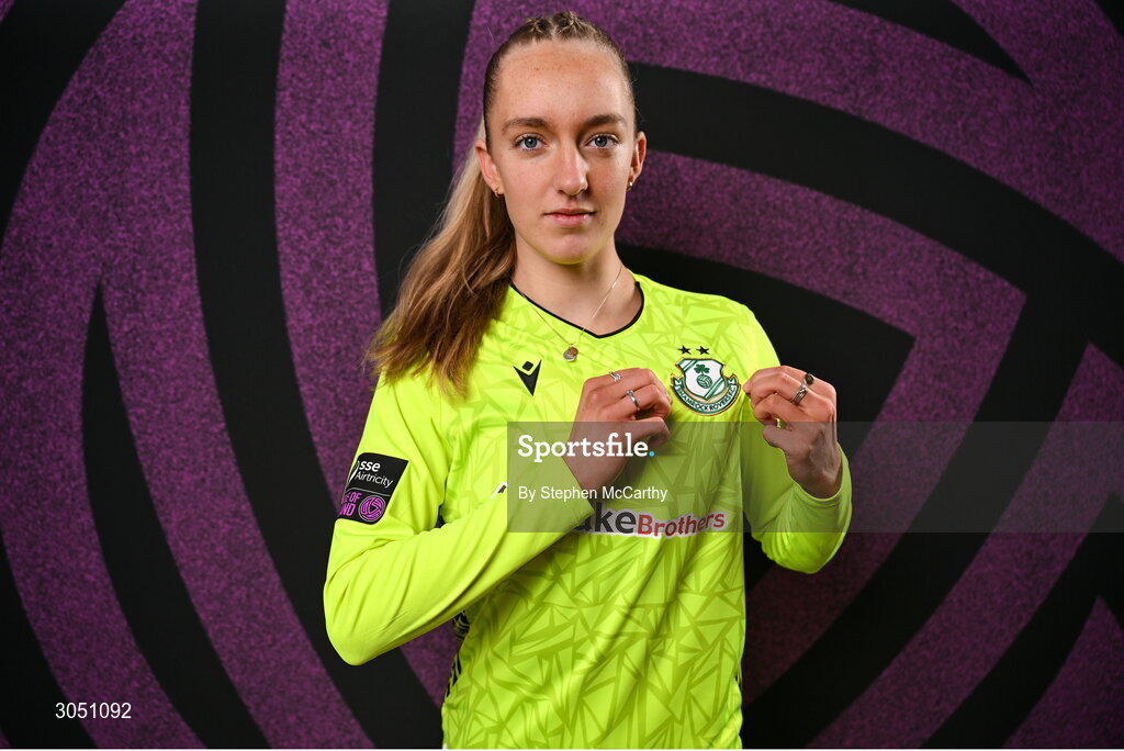15 February 2025; Goalkeeper Katie Keane during a Shamrock Rovers squad portraits session at Tallaght Stadium in Dublin. Photo by Stephen McCarthy/Sportsfile