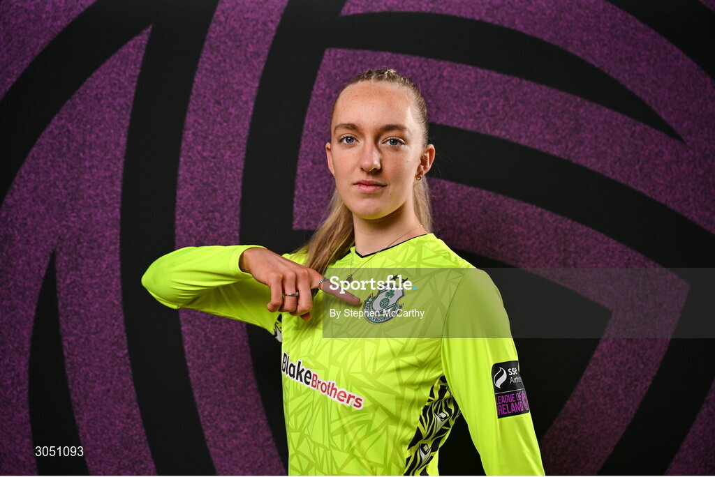 15 February 2025; Goalkeeper Katie Keane during a Shamrock Rovers squad portraits session at Tallaght Stadium in Dublin. Photo by Stephen McCarthy/Sportsfile