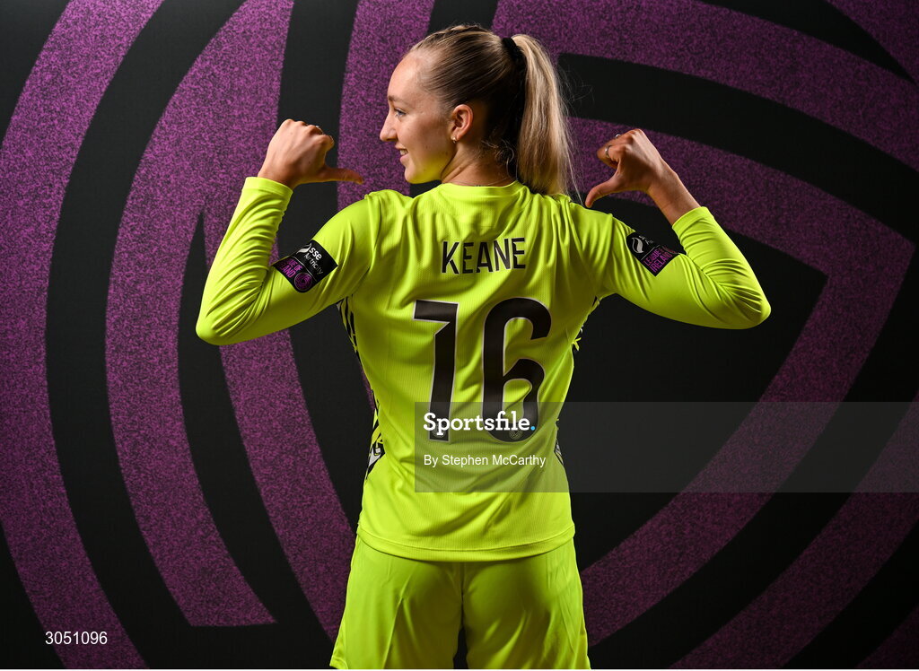 15 February 2025; Goalkeeper Katie Keane during a Shamrock Rovers squad portraits session at Tallaght Stadium in Dublin. Photo by Stephen McCarthy/Sportsfile
