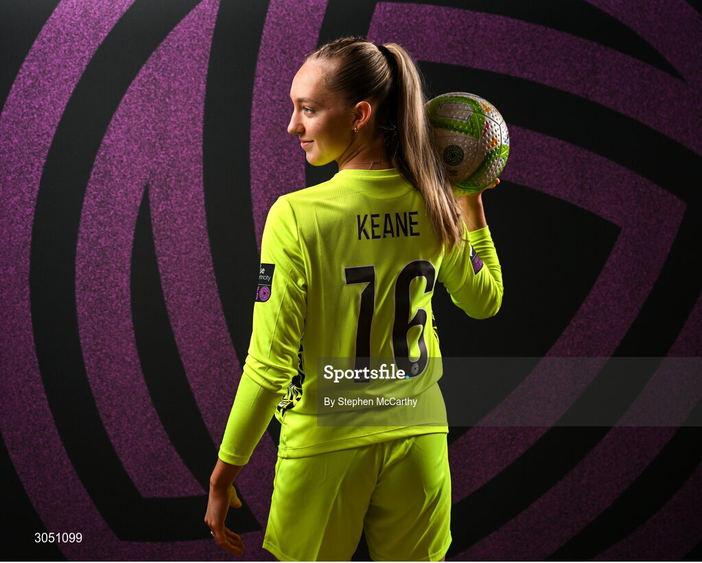 15 February 2025; Goalkeeper Katie Keane during a Shamrock Rovers squad portraits session at Tallaght Stadium in Dublin. Photo by Stephen McCarthy/Sportsfile