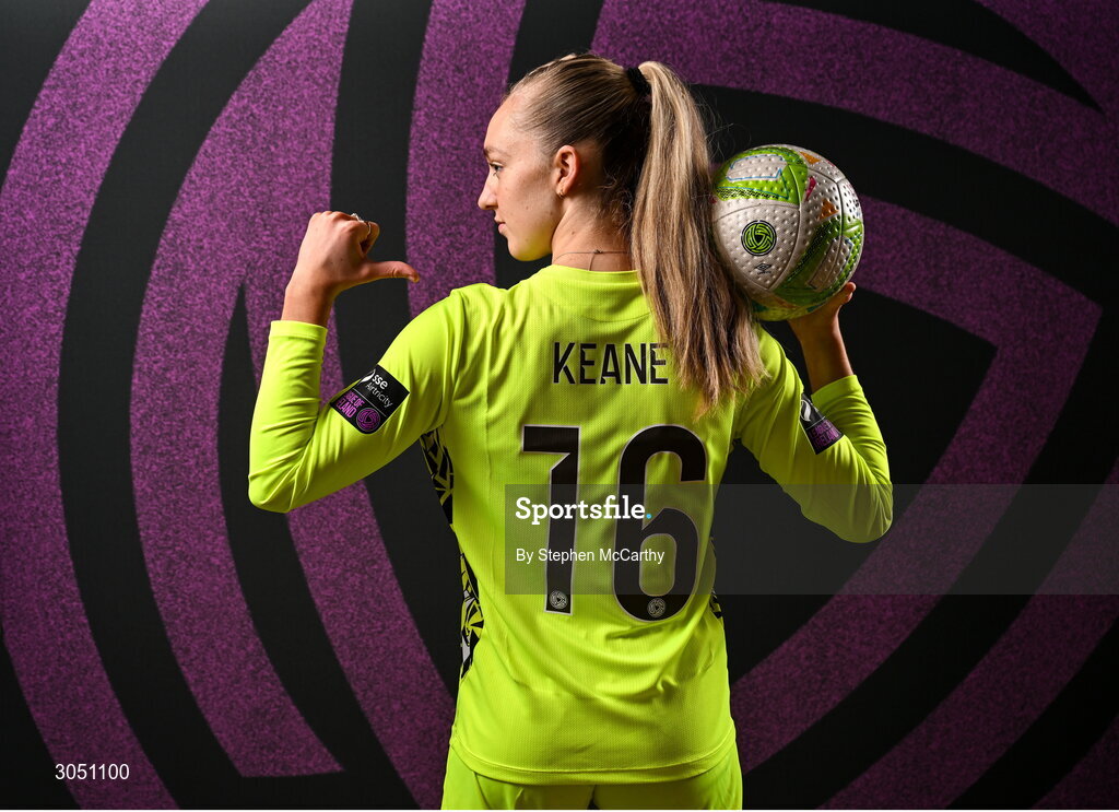 15 February 2025; Goalkeeper Katie Keane during a Shamrock Rovers squad portraits session at Tallaght Stadium in Dublin. Photo by Stephen McCarthy/Sportsfile