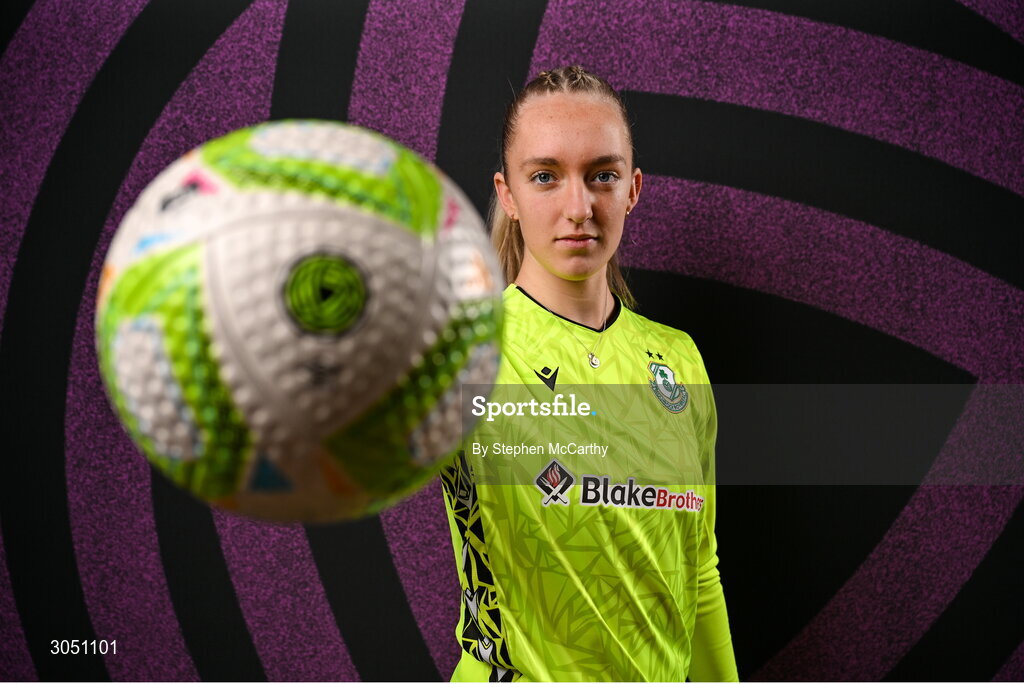 15 February 2025; Goalkeeper Katie Keane during a Shamrock Rovers squad portraits session at Tallaght Stadium in Dublin. Photo by Stephen McCarthy/Sportsfile