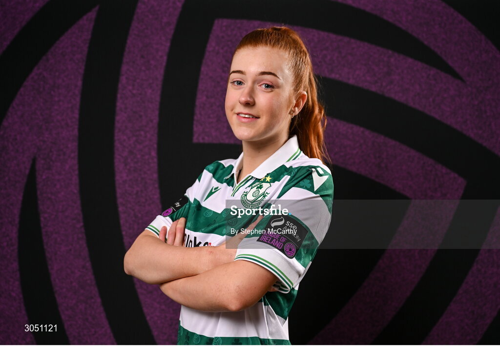 15 February 2025; Katie O'Reilly during a Shamrock Rovers squad portraits session at Tallaght Stadium in Dublin. Photo by Stephen McCarthy/Sportsfile