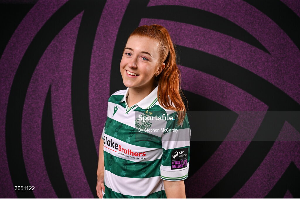 15 February 2025; Katie O'Reilly during a Shamrock Rovers squad portraits session at Tallaght Stadium in Dublin. Photo by Stephen McCarthy/Sportsfile