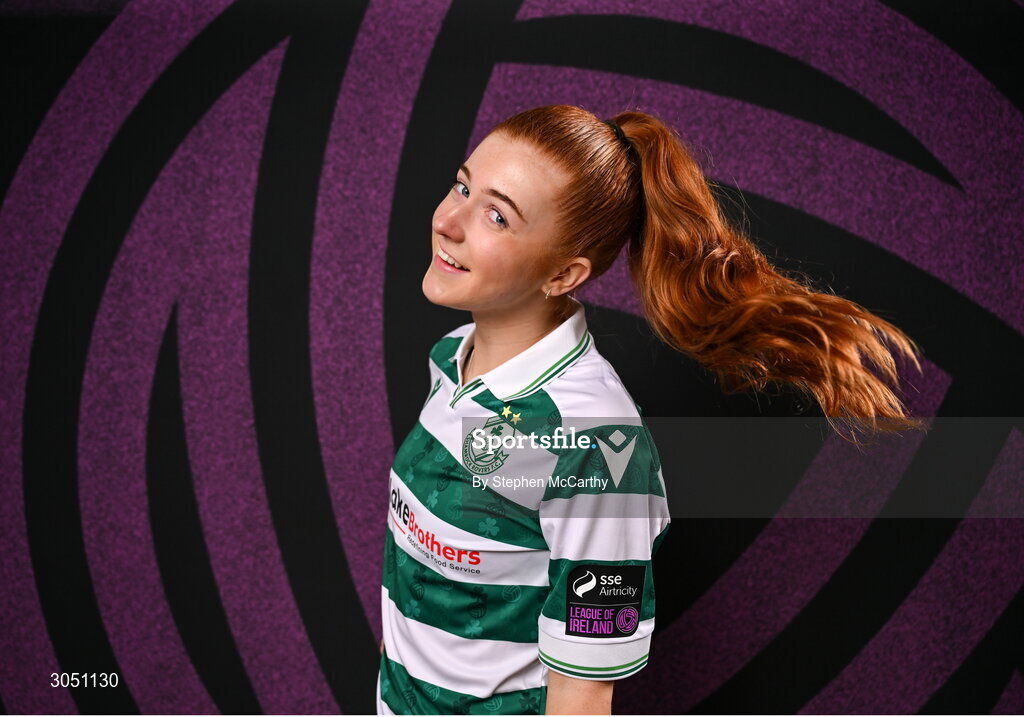 15 February 2025; Katie O'Reilly during a Shamrock Rovers squad portraits session at Tallaght Stadium in Dublin. Photo by Stephen McCarthy/Sportsfile