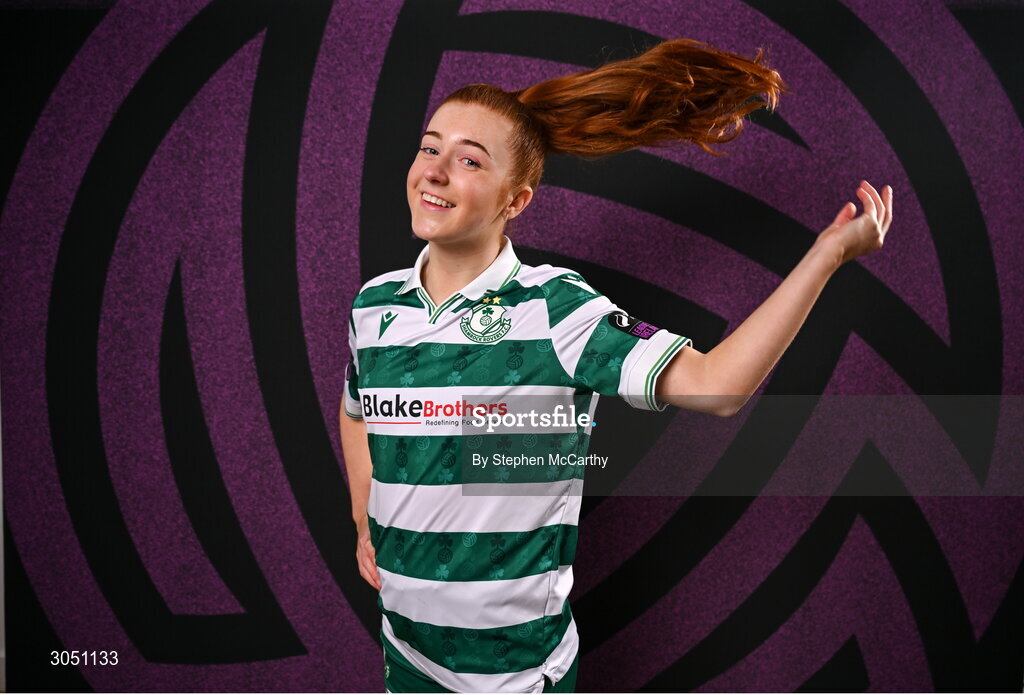 15 February 2025; Katie O'Reilly during a Shamrock Rovers squad portraits session at Tallaght Stadium in Dublin. Photo by Stephen McCarthy/Sportsfile