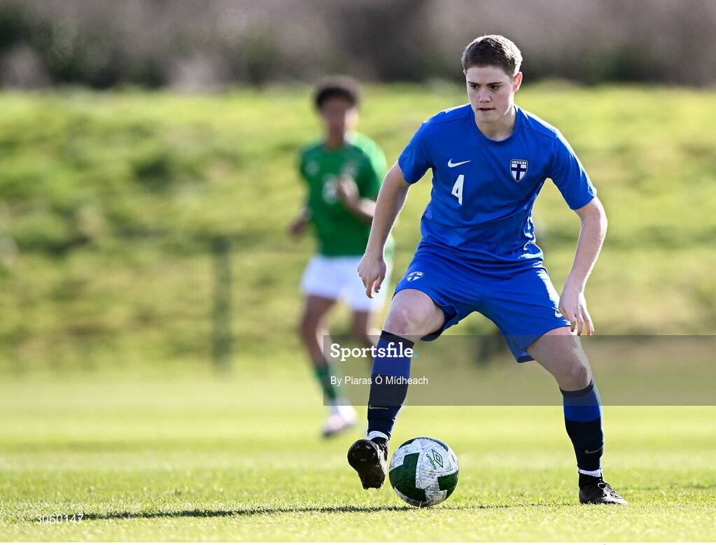 28 February 2025; Ruben Barrett of Finland during the U16 Boys International Friendly match between Repubic of Ireland and Finland at the FAI National Training Centre in Abbotstown, Dublin. Photo by Piaras Ó Mídheach/Sportsfile
