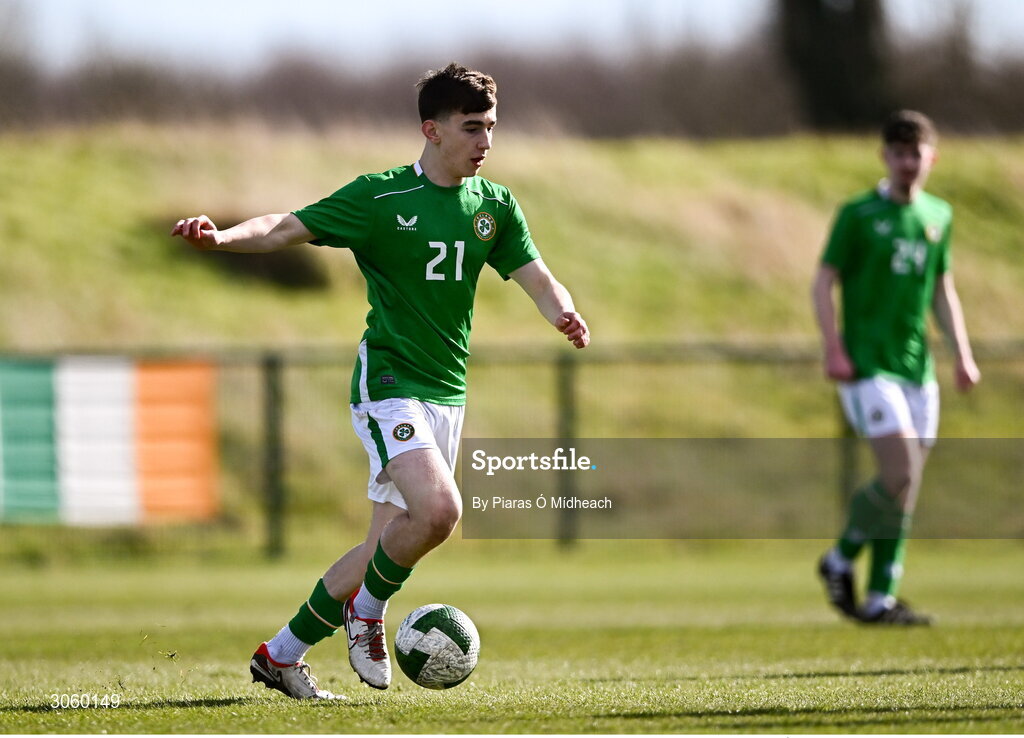 28 February 2025; Kian Quigley of Republic of Ireland during the U16 Boys International Friendly match between Repubic of Ireland and Finland at the FAI National Training Centre in Abbotstown, Dublin. Photo by Piaras Ó Mídheach/Sportsfile