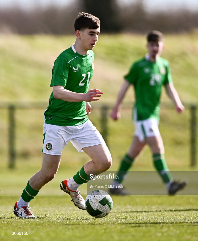 28 February 2025; Josh Harpur of Republic of Ireland during the U16 Boys International Friendly match between Repubic of Ireland and Finland at the FAI National Training Centre in Abbotstown, Dublin. Photo by Piaras Ó Mídheach/Sportsfile