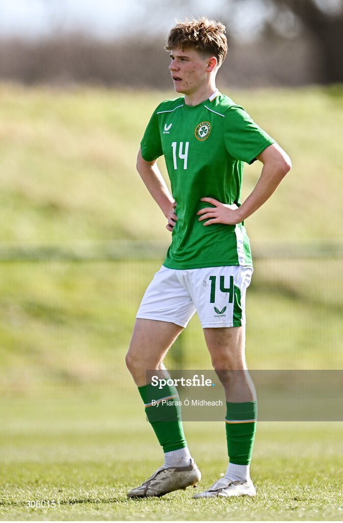 28 February 2025; Tom McGrath of Republic of Ireland during the U16 Boys International Friendly match between Repubic of Ireland and Finland at the FAI National Training Centre in Abbotstown, Dublin. Photo by Piaras Ó Mídheach/Sportsfile