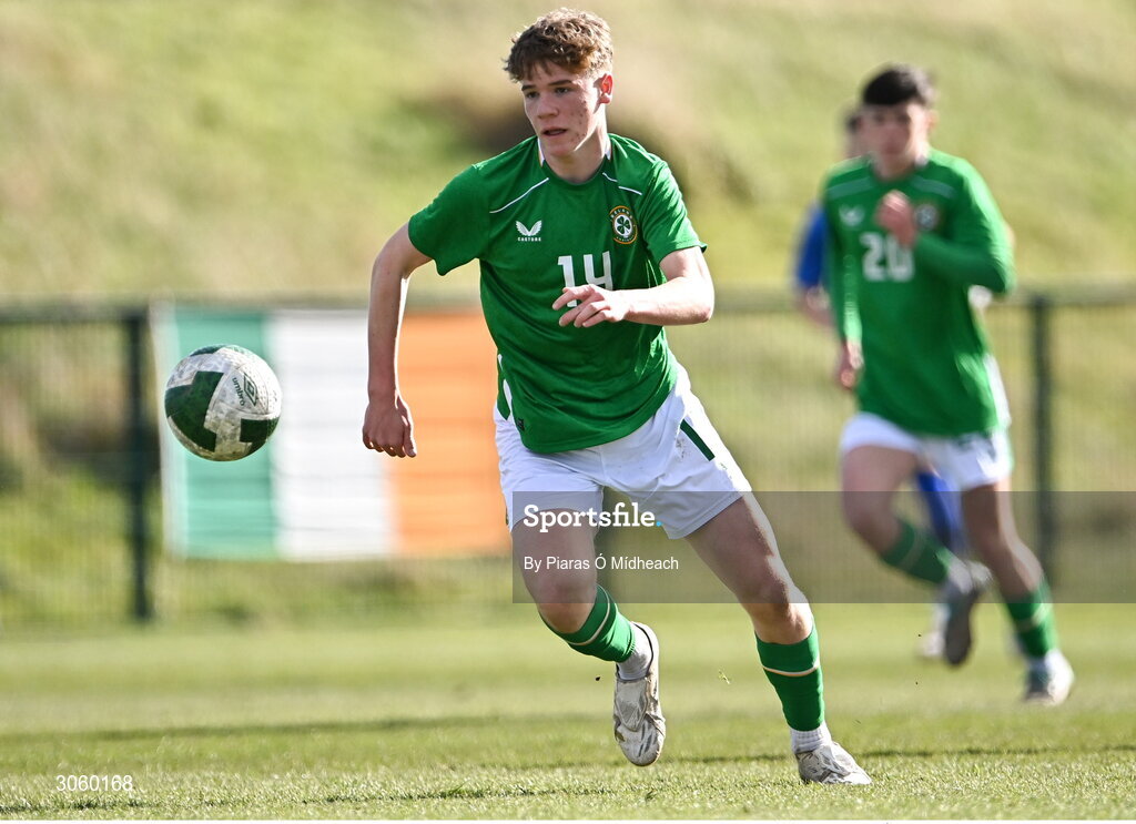 28 February 2025; Tom McGrath of Republic of Ireland during the U16 Boys International Friendly match between Repubic of Ireland and Finland at the FAI National Training Centre in Abbotstown, Dublin. Photo by Piaras Ó Mídheach/Sportsfile