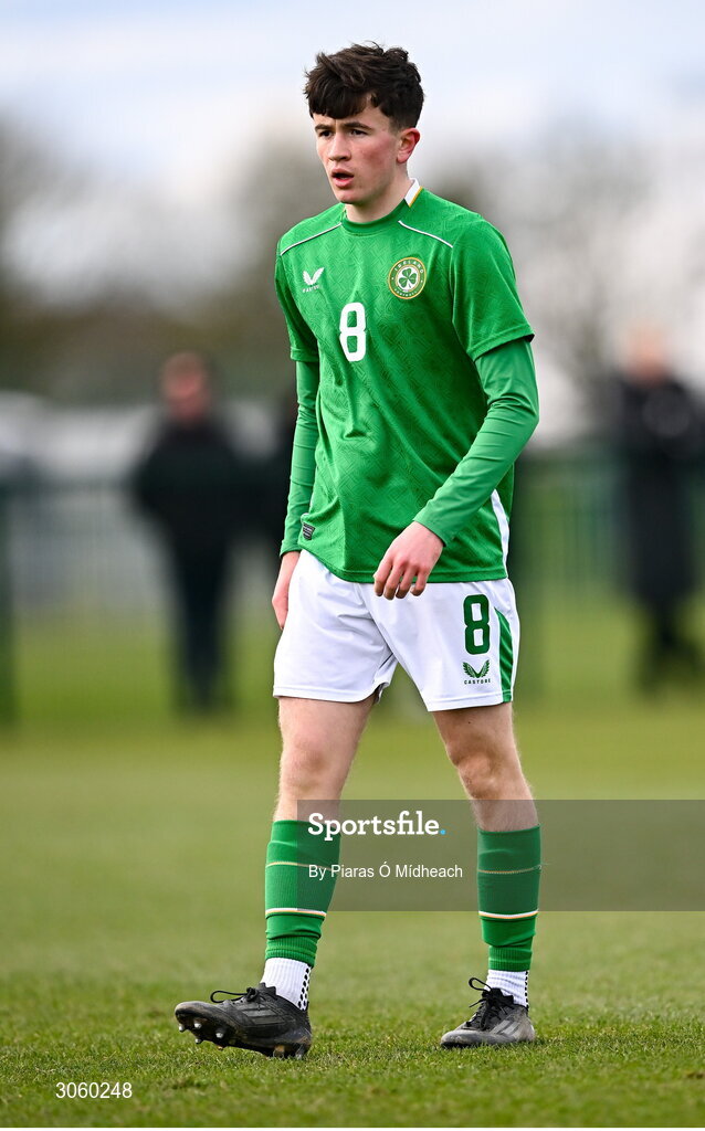28 February 2025; Niall Sullivan of Republic of Ireland during the U16 Boys International Friendly match between Repubic of Ireland and Finland at the FAI National Training Centre in Abbotstown, Dublin. Photo by Piaras Ó Mídheach/Sportsfile