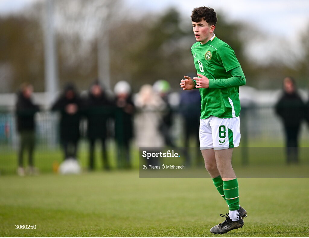 28 February 2025; Niall Sullivan of Republic of Ireland during the U16 Boys International Friendly match between Repubic of Ireland and Finland at the FAI National Training Centre in Abbotstown, Dublin. Photo by Piaras Ó Mídheach/Sportsfile