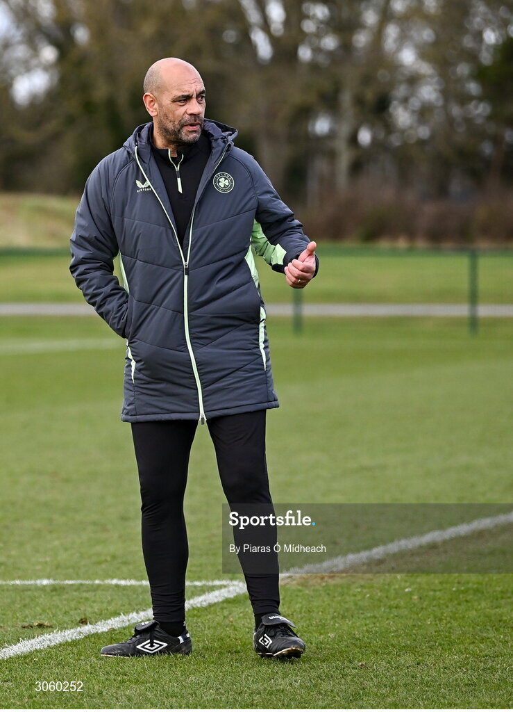 28 February 2025; Republic of Ireland head coach Paul Osam during the U16 Boys International Friendly match between Repubic of Ireland and Finland at the FAI National Training Centre in Abbotstown, Dublin. Photo by Piaras Ó Mídheach/Sportsfile
