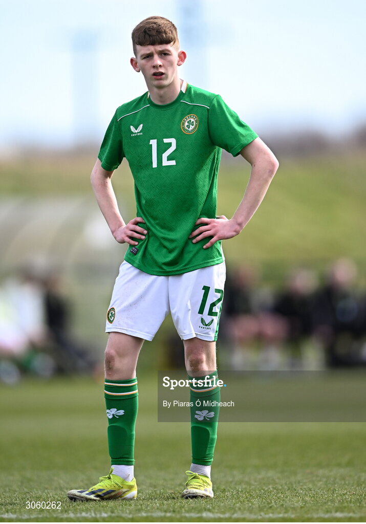 28 February 2025; Danny Burke of Republic of Ireland during the U16 Boys International Friendly match between Repubic of Ireland and Finland at the FAI National Training Centre in Abbotstown, Dublin. Photo by Piaras Ó Mídheach/Sportsfile