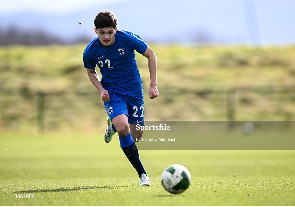 28 February 2025; Dion Zaberxhas of Finland during the U16 Boys International Friendly match between Repubic of Ireland and Finland at the FAI National Training Centre in Abbotstown, Dublin. Photo by Piaras Ó Mídheach/Sportsfile