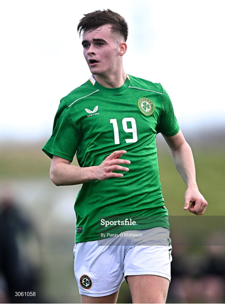 28 February 2025; Curtis Egan of Republic of Ireland during the U16 Boys International Friendly match between Repubic of Ireland and Finland at the FAI National Training Centre in Abbotstown, Dublin. Photo by Piaras Ó Mídheach/Sportsfile
