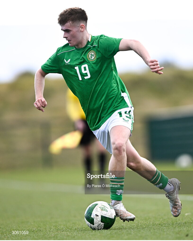 28 February 2025; Curtis Egan of Republic of Ireland during the U16 Boys International Friendly match between Repubic of Ireland and Finland at the FAI National Training Centre in Abbotstown, Dublin. Photo by Piaras Ó Mídheach/Sportsfile