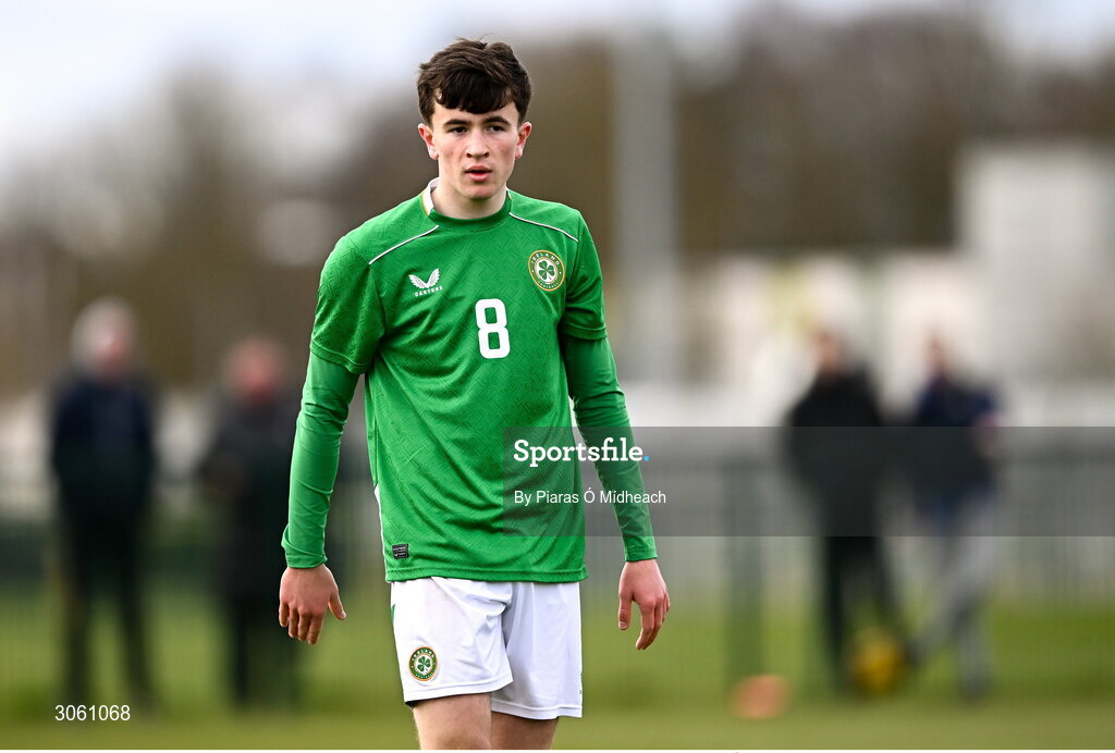 28 February 2025; Niall Sullivan of Republic of Ireland during the U16 Boys International Friendly match between Repubic of Ireland and Finland at the FAI National Training Centre in Abbotstown, Dublin. Photo by Piaras Ó Mídheach/Sportsfile