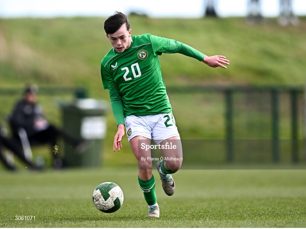 28 February 2025; Bobby Keoghan of Republic of Ireland during the U16 Boys International Friendly match between Repubic of Ireland and Finland at the FAI National Training Centre in Abbotstown, Dublin. Photo by Piaras Ó Mídheach/Sportsfile