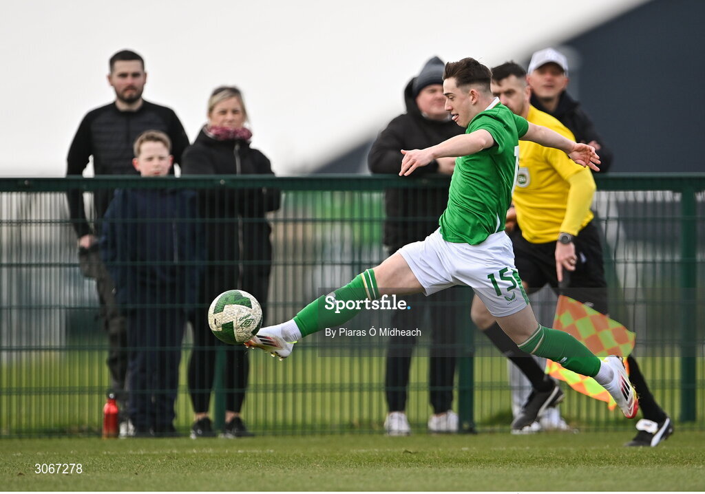 28 February 2025; TJ Molloy of Republic of Ireland during the U16 Boys International Friendly match between Repubic of Ireland and Finland at the FAI National Training Centre in Abbotstown, Dublin. Photo by Piaras Ó Mídheach/Sportsfile