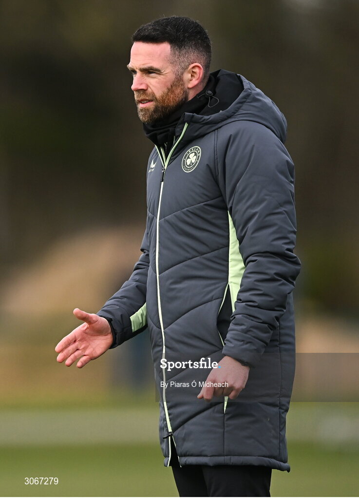 28 February 2025; Republic of Ireland assistant coach Mark Connors during the U16 Boys International Friendly match between Repubic of Ireland and Finland at the FAI National Training Centre in Abbotstown, Dublin. Photo by Piaras Ó Mídheach/Sportsfile